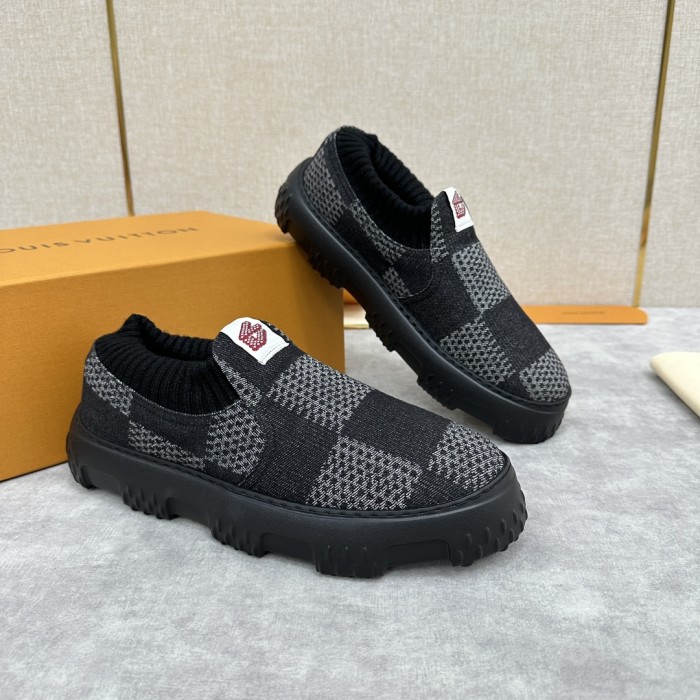 NIGO Louis Vuitton Men's Spring And Fall Round Toe Overshoes Plaid Print Pattern Slip-on Casual Shoes #nigo72381