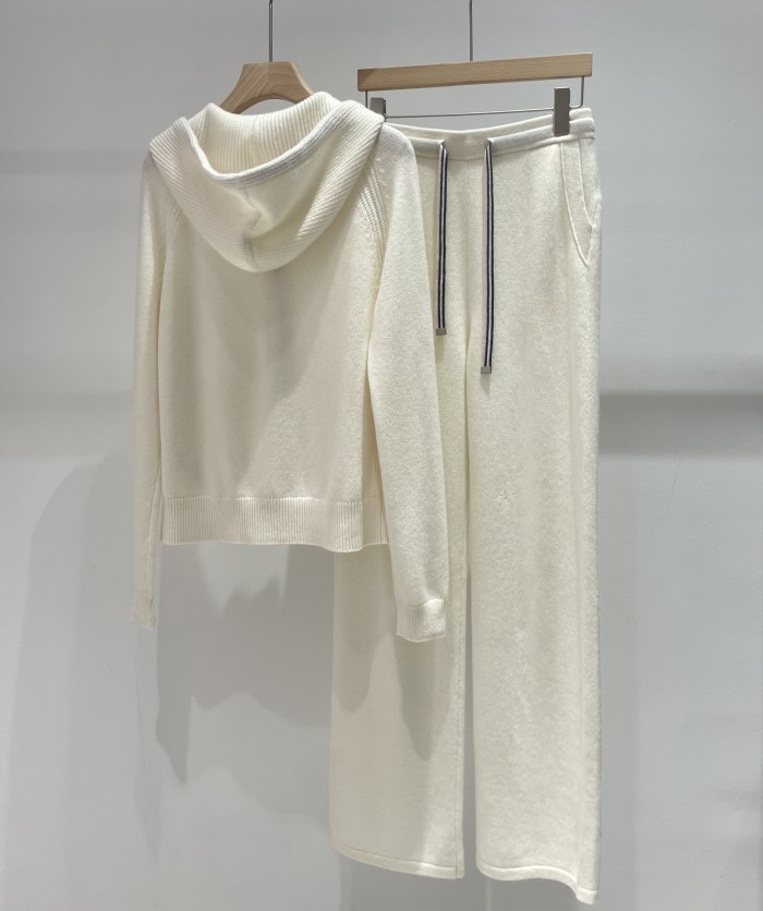 NIGO Loro Piana Women's Spring And Autumn Fashion Casual Knitted Drawstring Hooded Suit Long Pants Long Sleeve Solid Color Cashmere Sweater Ngvp #nigo8772