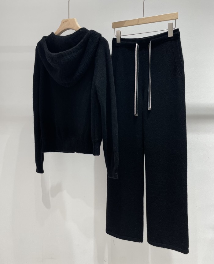 NIGO Loro Piana Women's Spring And Autumn Fashion Casual Knitted Drawstring Hooded Suit Long Pants Long Sleeve Solid Color Cashmere Sweater Ngvp #nigo8772