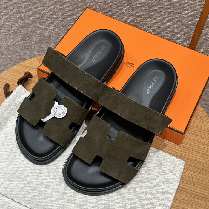 NIGO Hermes Chypre Men's Solid Color Suede Velcro Flat Fashion Sandals Shoes #nigo72385