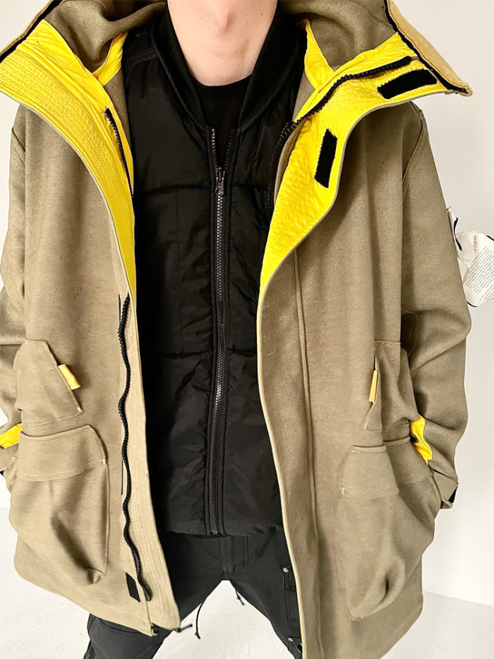NIGO Stone Island Men's Fall And Winter Winter Thickened Suede Printed Hooded Coat Front And Back Wear Jacket With Liner #nigo72395