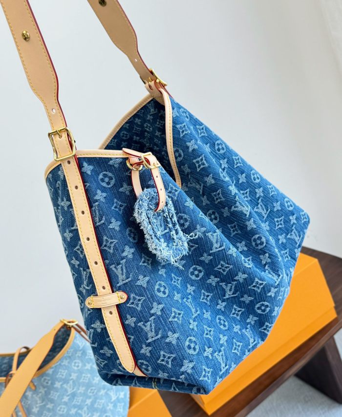 NIGO Louis Vuitton Women's Blue Monogram Printed Adjustable Strap Canvas Leather Tote Shoulder Bag Bags #nigo72396