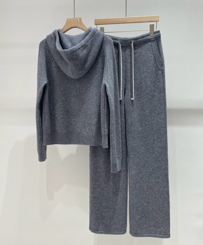 NIGO Loro Piana Women's Spring And Autumn Fashion Casual Knitted Drawstring Hooded Suit Long Pants Long Sleeve Solid Color Cashmere Sweater Ngvp #nigo8772