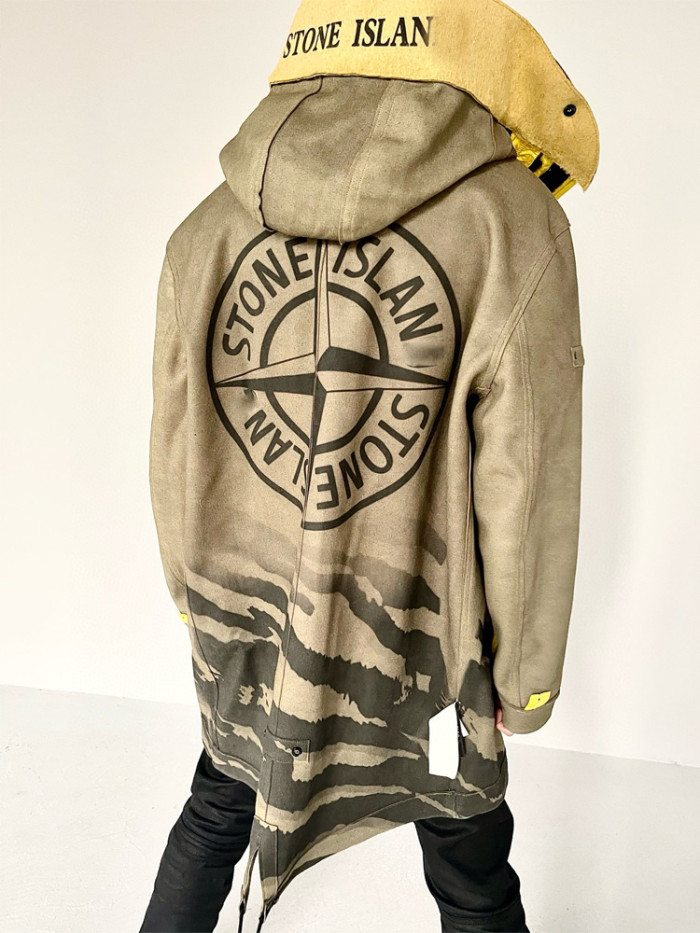 NIGO Stone Island Men's Fall And Winter Winter Thickened Suede Printed Hooded Coat Front And Back Wear Jacket With Liner #nigo72395
