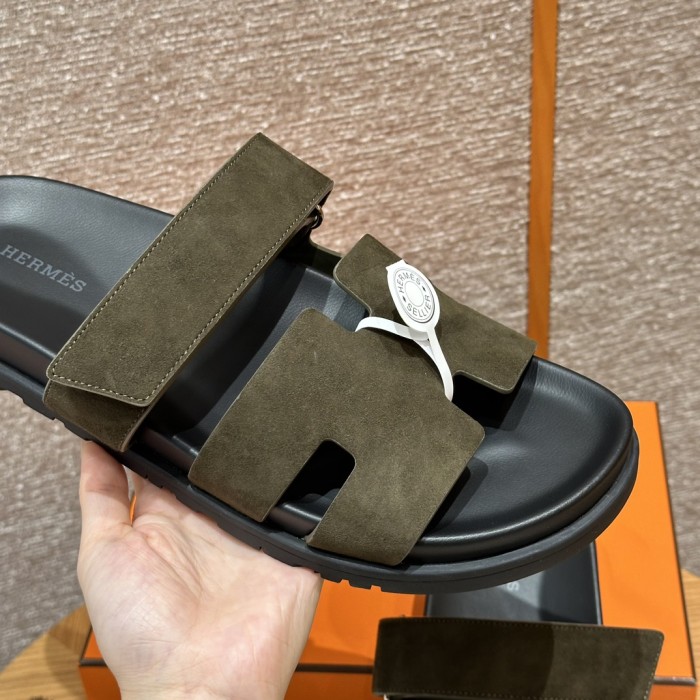 NIGO Hermes Chypre Men's Solid Color Suede Velcro Flat Fashion Sandals Shoes #nigo72385