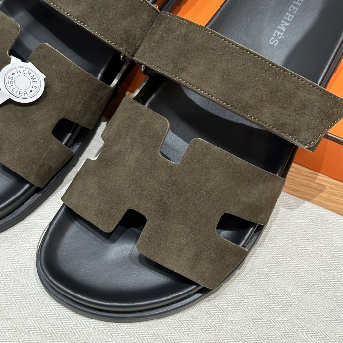 NIGO Hermes Chypre Men's Solid Color Suede Velcro Flat Fashion Sandals Shoes #nigo72385