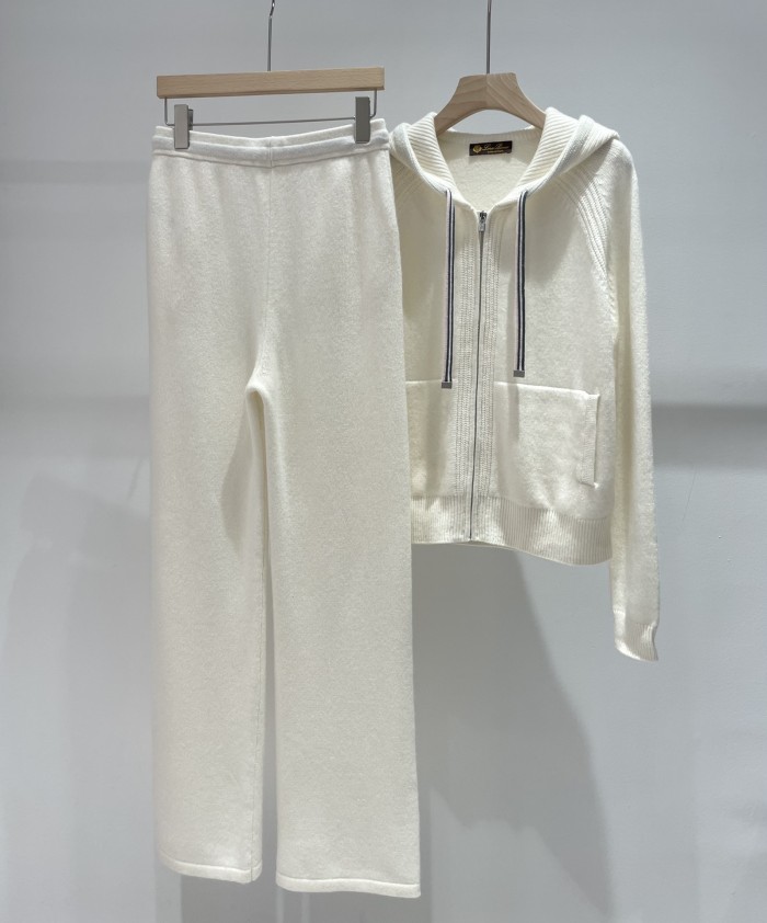 NIGO Loro Piana Women's Spring And Autumn Fashion Casual Knitted Drawstring Hooded Suit Long Pants Long Sleeve Solid Color Cashmere Sweater Ngvp #nigo8772