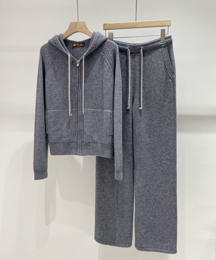 NIGO Loro Piana Women's Spring And Autumn Fashion Casual Knitted Drawstring Hooded Suit Long Pants Long Sleeve Solid Color Cashmere Sweater Ngvp #nigo8772