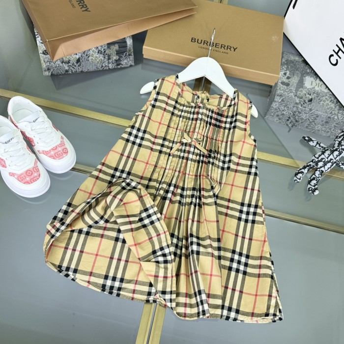 NIGO Burberry Kid's Summer Plaid Full Print Cotton Round Neck Short Pleated Sleeveless Dress #nigo31313