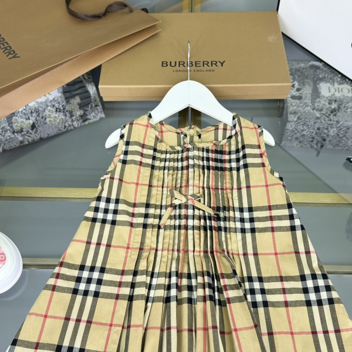 NIGO Burberry Kid's Summer Plaid Full Print Cotton Round Neck Short Pleated Sleeveless Dress #nigo31313