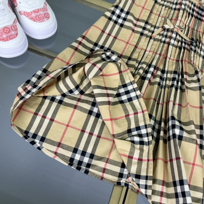 NIGO Burberry Kid's Summer Plaid Full Print Cotton Round Neck Short Pleated Sleeveless Dress #nigo31313