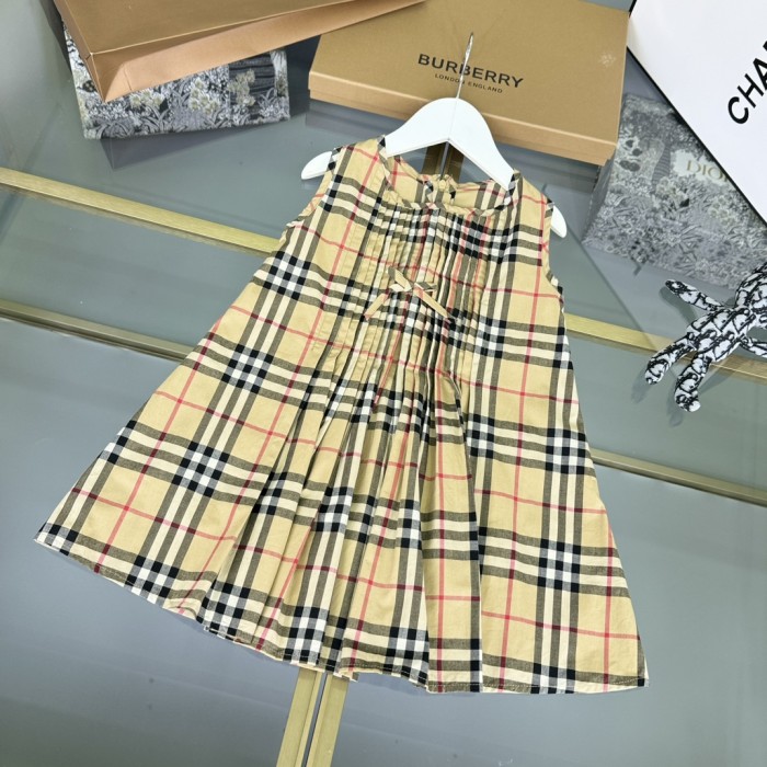 NIGO Burberry Kid's Summer Plaid Full Print Cotton Round Neck Short Pleated Sleeveless Dress #nigo31313