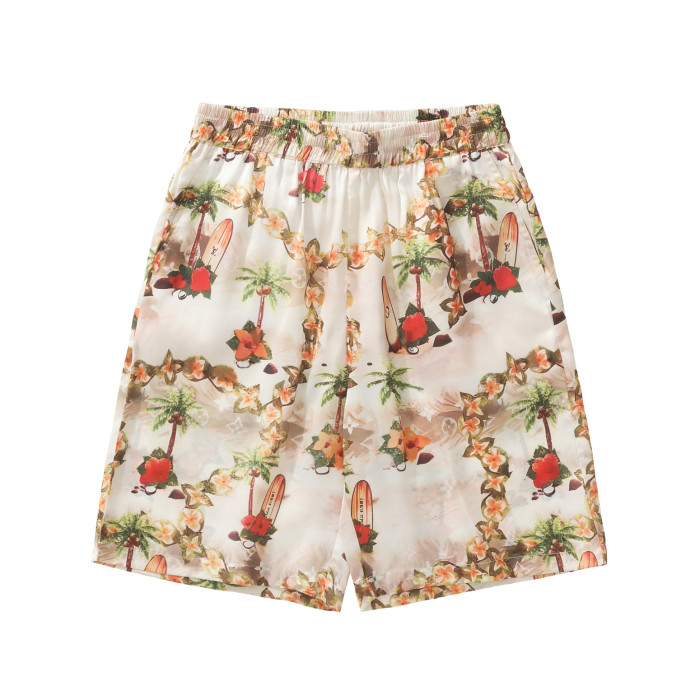 NIGO Louis Vuitton Men's Summer Floral Beach Print Single Breasted Short Sleeve Shirt Elasticated Waist Shorts Set Suit #nigo72421