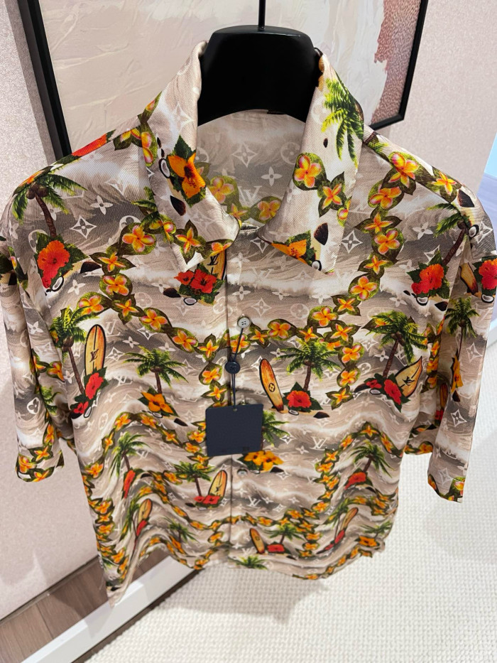 NIGO Louis Vuitton Men's Summer Floral Beach Print Single Breasted Short Sleeve Shirt Elasticated Waist Shorts Set Suit #nigo72421