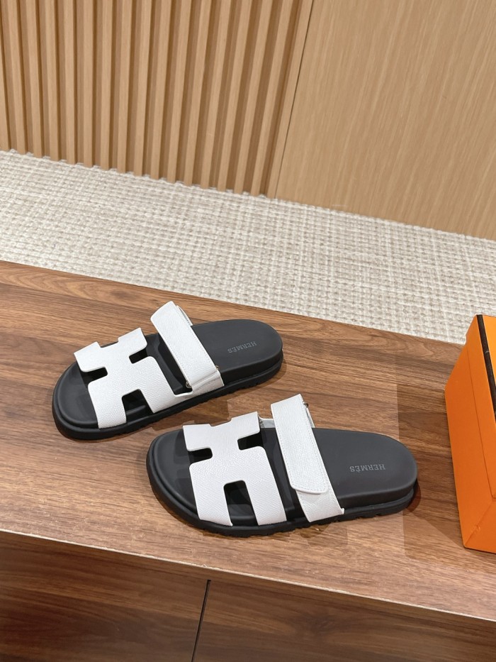 NIGO Hermes Chypre Men's Solid Color Leather Velcro Flat Fashion Sandals Shoes #nigo72433