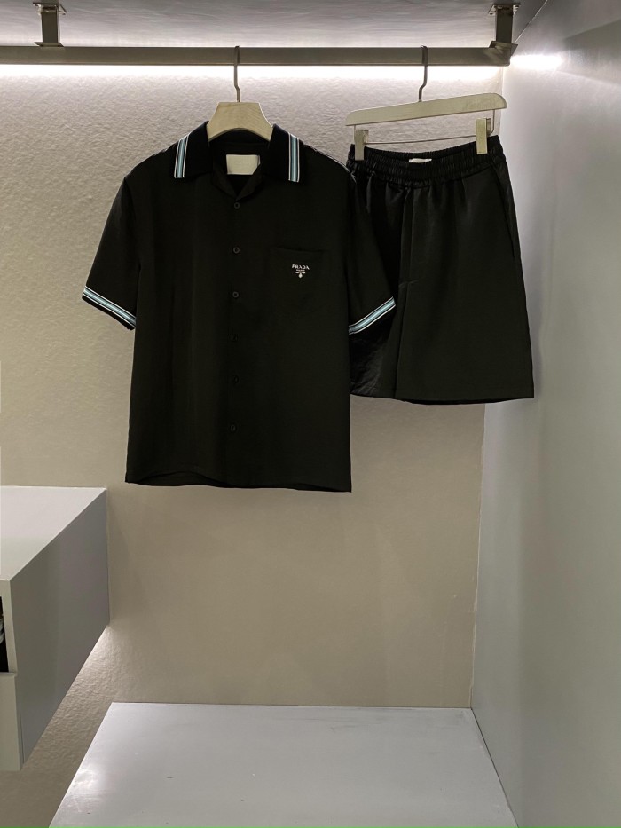 NIGO Prada Men's Summer Logo Printed Single Breasted Short Sleeve Shirt Casual Fashion Shorts Set Suit #nigo72428