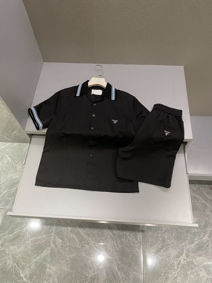 NIGO Prada Men's Summer Logo Printed Single Breasted Short Sleeve Shirt Casual Fashion Shorts Set Suit #nigo72428