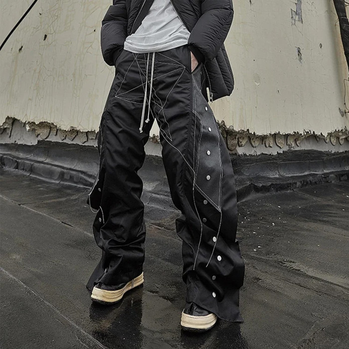 NIGO Rick Owens Men's Four Seasons Dark Line Button Workwear Pants Loose Retro Trend Drawstring Straight Leg Pants Ngvp #nigo8779