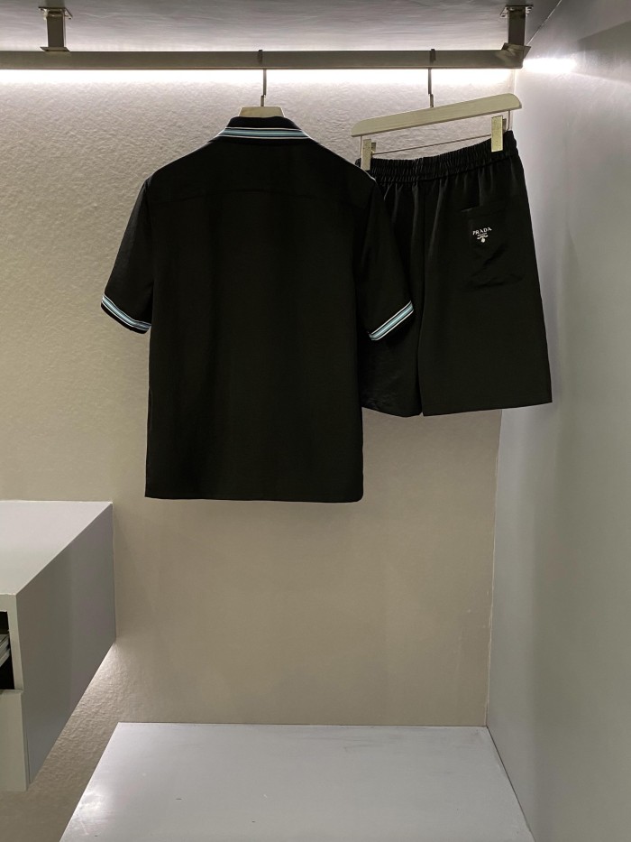 NIGO Prada Men's Summer Logo Printed Single Breasted Short Sleeve Shirt Casual Fashion Shorts Set Suit #nigo72428