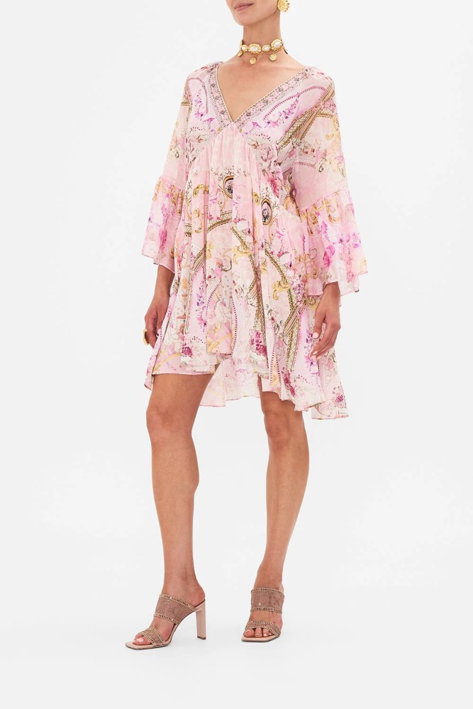 NIGO Camilla Women's Summer V-Neck Sexy Flared Sleeve Floral Printed Loose Silk Long Sleeve Dresses Ngvp #nigo8823