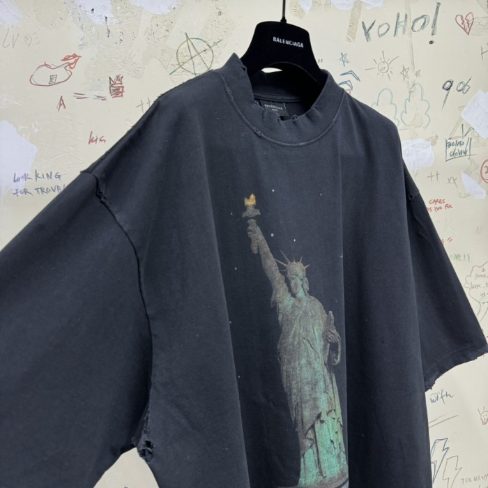 NIGO Balenciaga Men's Spring/summer Statue Of Liberty Solid Color Retro Loose Casual Plain Knitted Large Silhouette Short Sleeved T-shirt #nigo72447