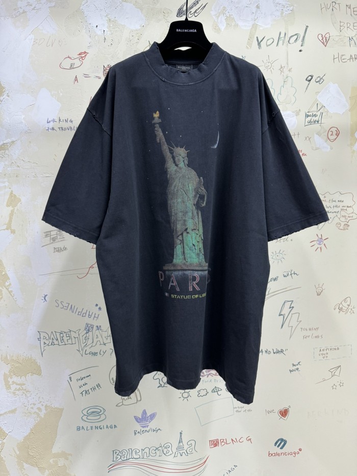 NIGO Balenciaga Men's Spring/summer Statue Of Liberty Solid Color Retro Loose Casual Plain Knitted Large Silhouette Short Sleeved T-shirt #nigo72447