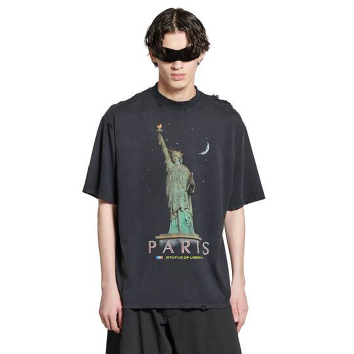 NIGO Balenciaga Men's Spring/summer Statue Of Liberty Solid Color Retro Loose Casual Plain Knitted Large Silhouette Short Sleeved T-shirt #nigo72447