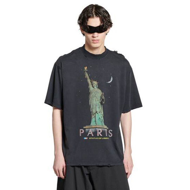 NIGO Balenciaga Men's Spring/summer Statue Of Liberty Solid Color Retro Loose Casual Plain Knitted Large Silhouette Short Sleeved T-shirt #nigo72447