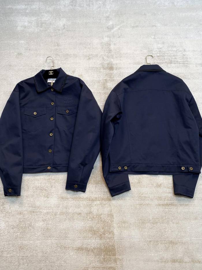 NIGO MiuMiu Women's Spring and Autumn Navy Blue Logo Embroidery Lapel Single Breasted Long Sleeve Jacket #nigo72448