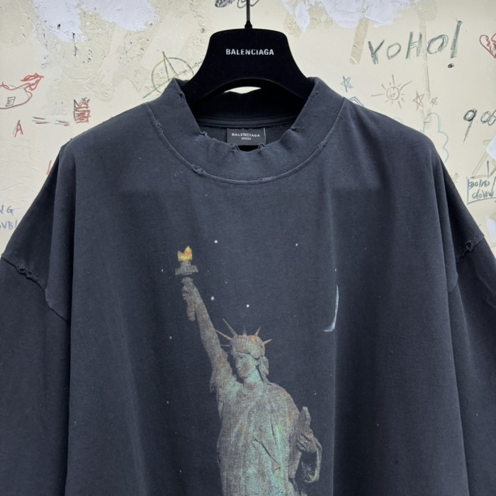 NIGO Balenciaga Men's Spring/summer Statue Of Liberty Solid Color Retro Loose Casual Plain Knitted Large Silhouette Short Sleeved T-shirt #nigo72447