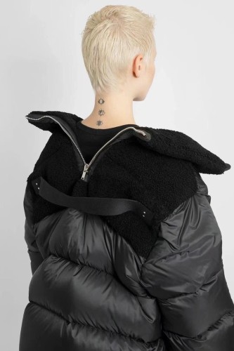 NIGO Moncler x Rick Owens Men's And Women's Winter Black Glossy Fur Collar Zipper Long Sleeve Puffer Down Jacket #nigo72459