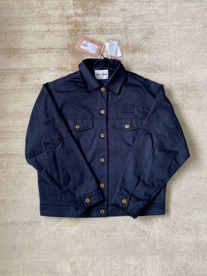 NIGO MiuMiu Women's Spring and Autumn Navy Blue Logo Embroidery Lapel Single Breasted Long Sleeve Jacket #nigo72448