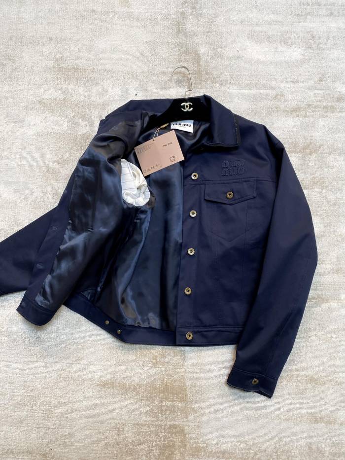 NIGO MiuMiu Women's Spring and Autumn Navy Blue Logo Embroidery Lapel Single Breasted Long Sleeve Jacket #nigo72448