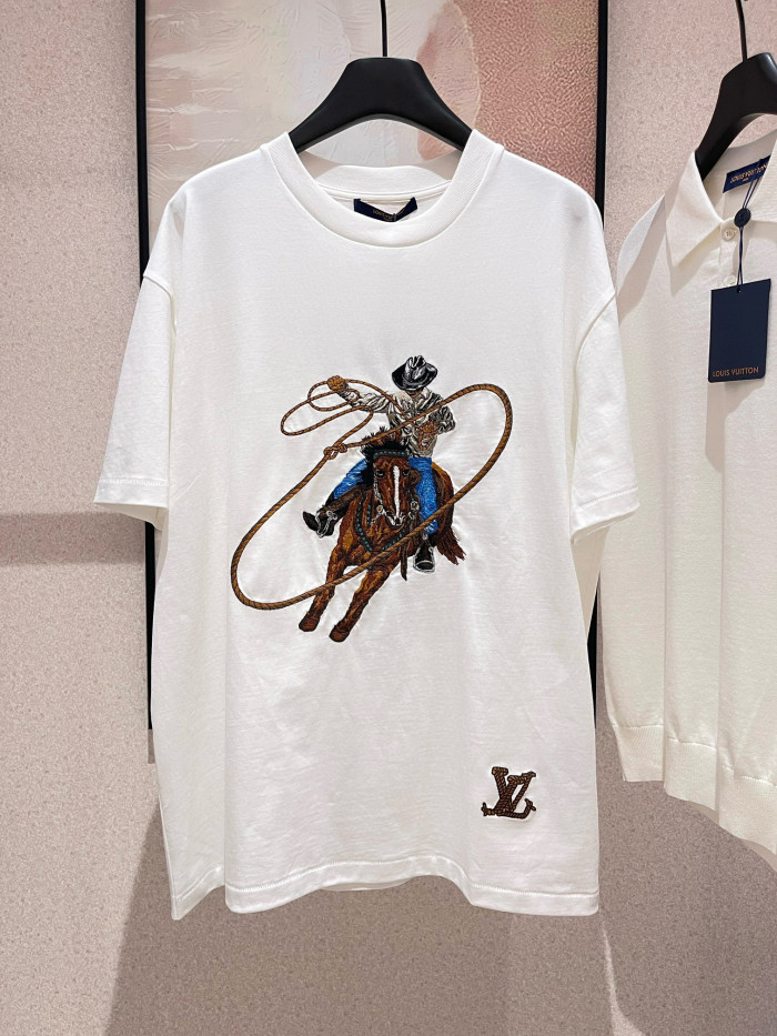 NIGO Louis Vuitton Men's Summer Cowboy Logo Pattern Print Embroidery Round Neck Cotton Short Sleeve T-Shirt #nigo72461