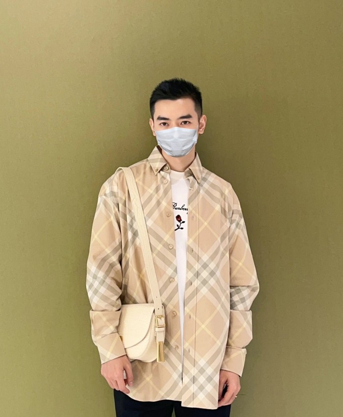 NIGO Burberry Men's Spring And Autumn New Retro Plaid Cotton Shirt Color Blocking Single-breasted Lapel Button Down Shirt  #nigo71363