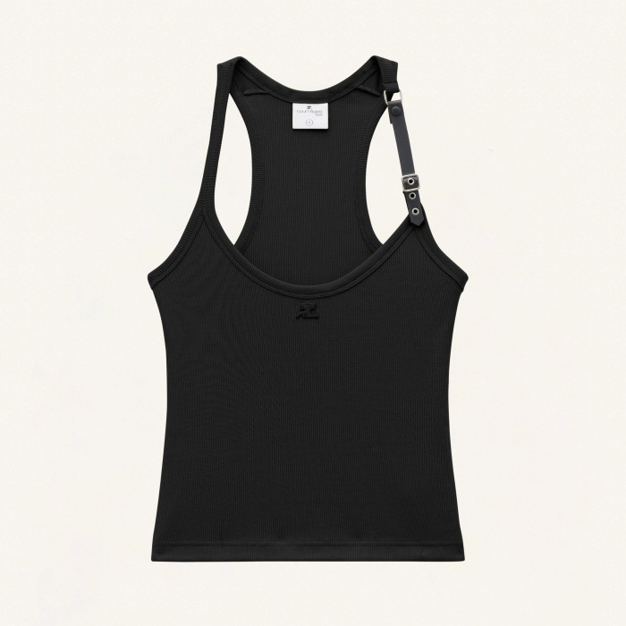 NIGO Courrèges Women's Summer Holistic Buckle Detail Solid Color Ribbed Knit Sleeveless Vest Ngvp #nigo8831