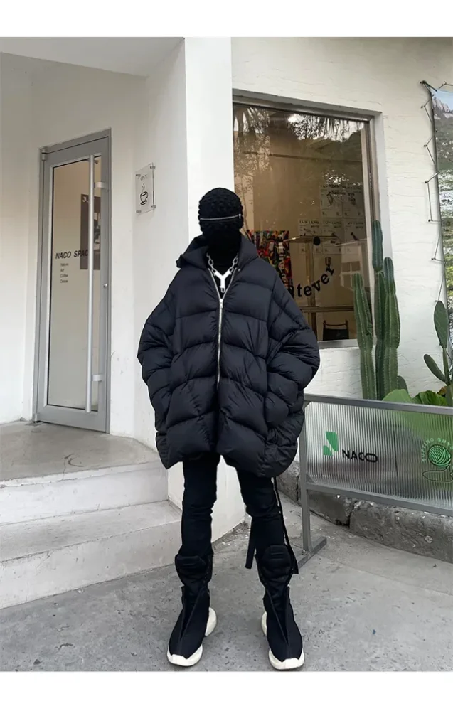 NIGO Rick Owens Men's Winter Diablo Style Solid Color Bat Sleeve Loose Hooded Long Sleeve Puffer Down Jacket Ngvp #nigo8833