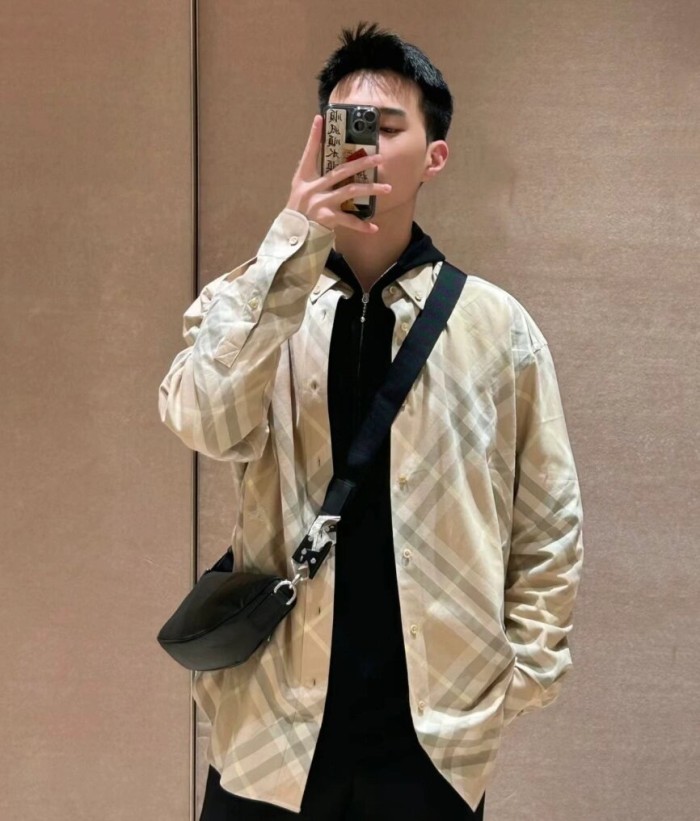 NIGO Burberry Men's Spring And Autumn New Retro Plaid Cotton Shirt Color Blocking Single-breasted Lapel Button Down Shirt  #nigo71363