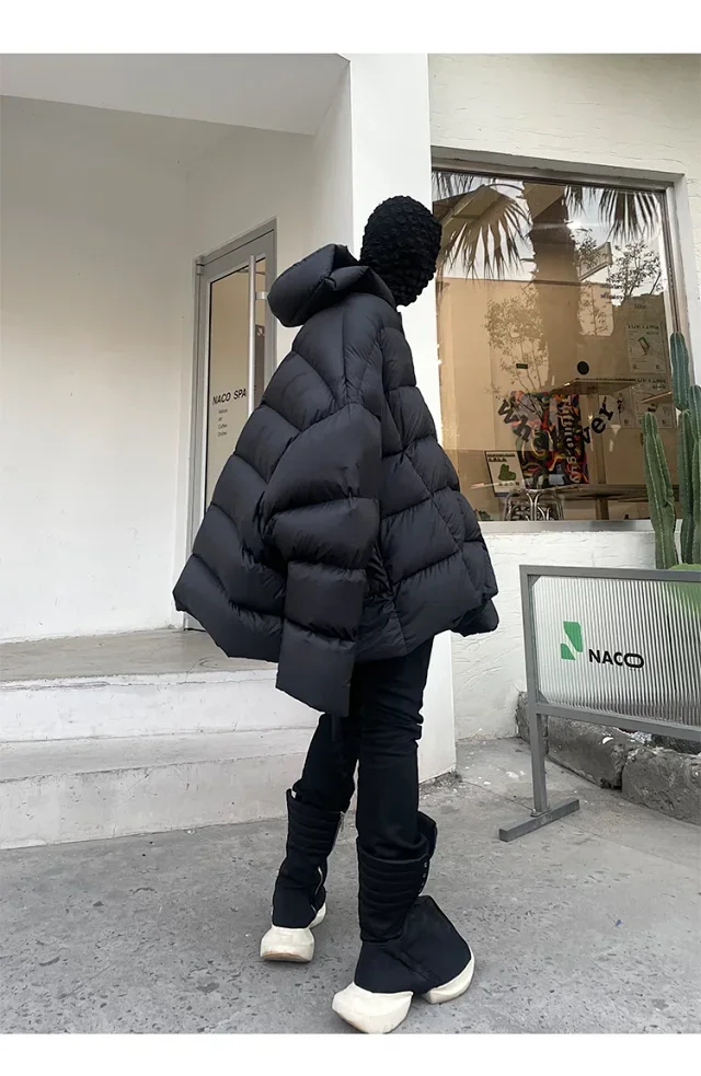 NIGO Rick Owens Men's Winter Diablo Style Solid Color Bat Sleeve Loose Hooded Long Sleeve Puffer Down Jacket Ngvp #nigo8833