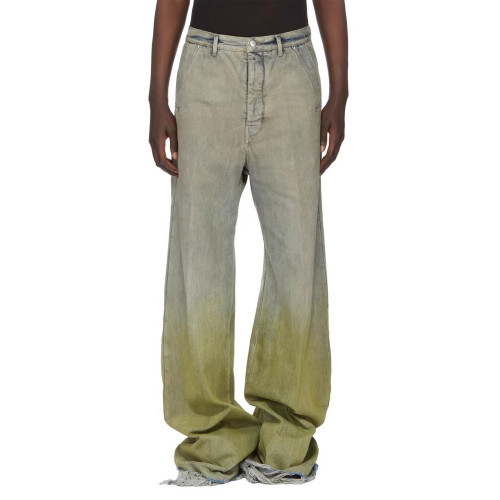 NIGO Rick Owens Men's Women's Four Seasons Gradient Yellow Green Washed Vintage Hole Breaking Wide Leg Denim Long Pants Ngvp #nigo8192