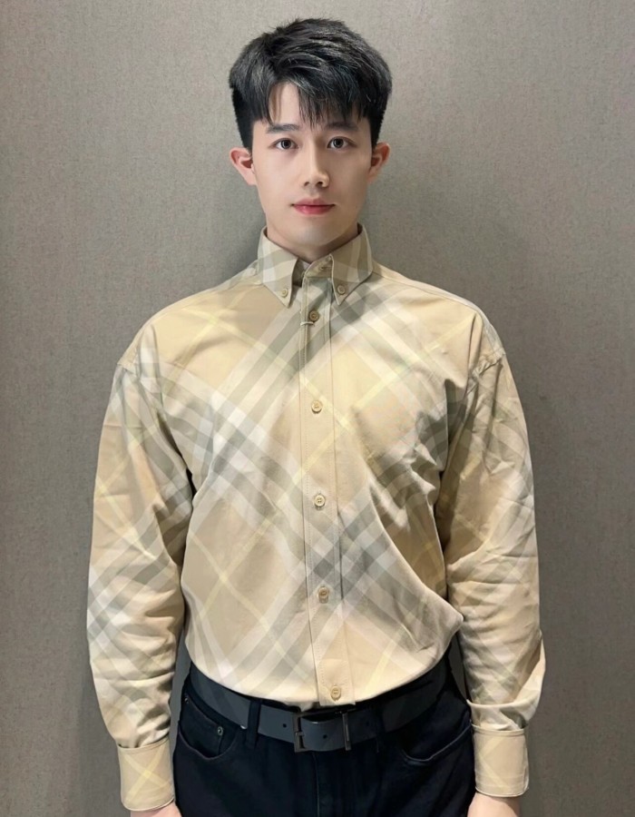 NIGO Burberry Men's Spring And Autumn New Retro Plaid Cotton Shirt Color Blocking Single-breasted Lapel Button Down Shirt  #nigo71363