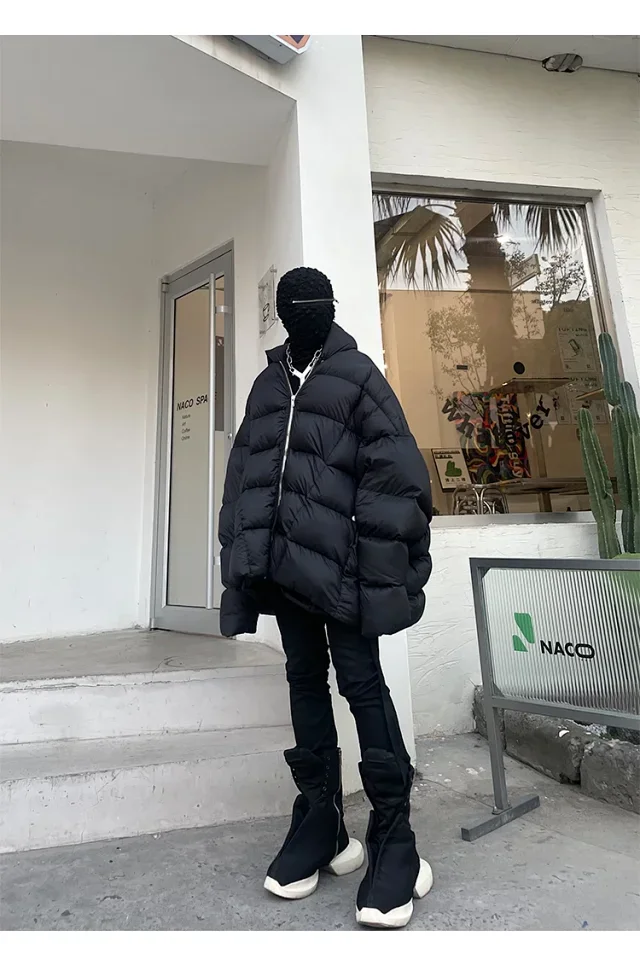 NIGO Rick Owens Men's Winter Diablo Style Solid Color Bat Sleeve Loose Hooded Long Sleeve Puffer Down Jacket Ngvp #nigo8833