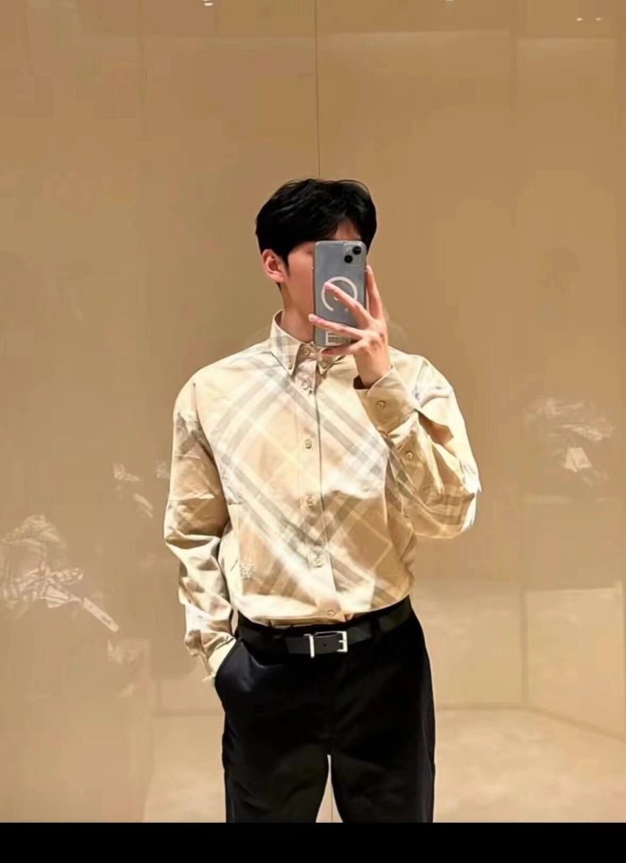 NIGO Burberry Men's Spring And Autumn New Retro Plaid Cotton Shirt Color Blocking Single-breasted Lapel Button Down Shirt  #nigo71363