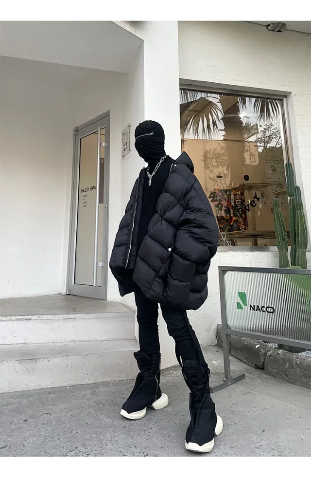 NIGO Rick Owens Men's Winter Diablo Style Solid Color Bat Sleeve Loose Hooded Long Sleeve Puffer Down Jacket Ngvp #nigo8833