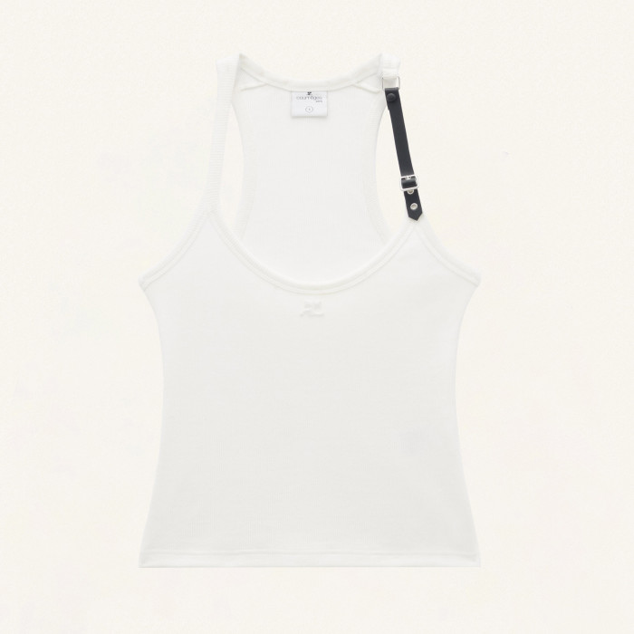 NIGO Courrèges Women's Summer Holistic Buckle Detail Solid Color Ribbed Knit Sleeveless Vest Ngvp #nigo8831
