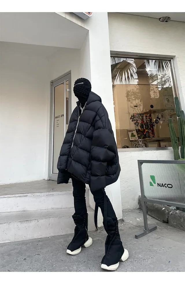 NIGO Rick Owens Men's Winter Diablo Style Solid Color Bat Sleeve Loose Hooded Long Sleeve Puffer Down Jacket Ngvp #nigo8833