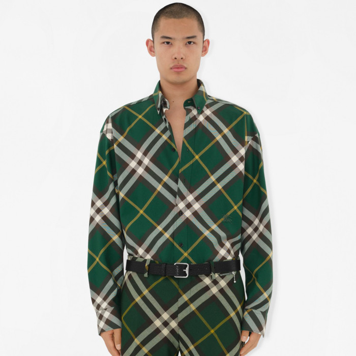 NIGO Burberry Men's Spring And Autumn New Retro Plaid Cotton Shirt Color Blocking Single-breasted Lapel Button Down Shirt  #nigo71363