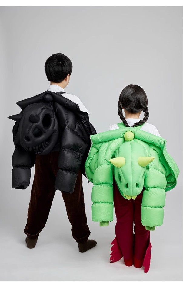 NIGO Kid's Autumn And Winter Solid Color Three-Dimensional Cutting Dinosaur Cap Hooded Loose Long-Sleeved Puffer Down Jacket #nigo31323