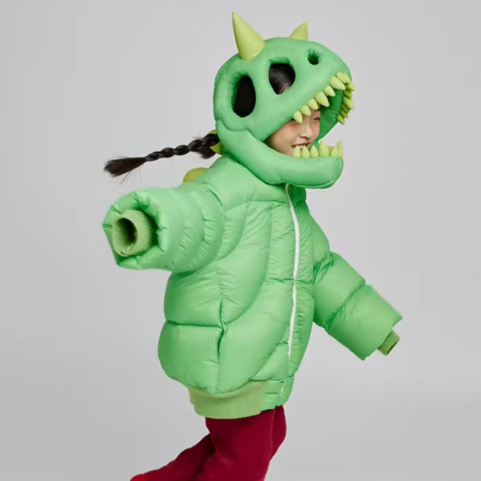NIGO Kid's Autumn And Winter Solid Color Three-Dimensional Cutting Dinosaur Cap Hooded Loose Long-Sleeved Puffer Down Jacket #nigo31323
