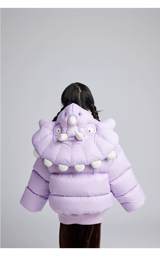 NIGO Kid's Autumn And Winter Solid Color Triceratops Jacket Thickened Short Zipper Loose Hooded Puffer Down Jacket #nigo31322